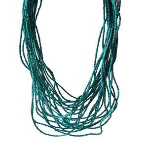 Southwest Turquoise Seed Beaded Multi Strand Chunky Necklace Boho Fashion Women